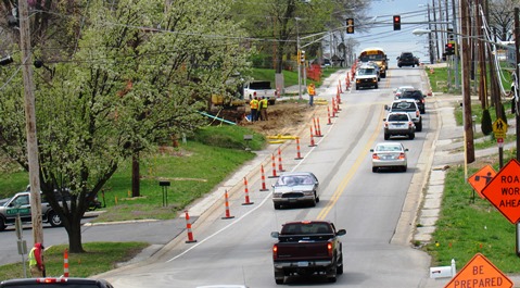 Construction work is taking place on Leavenworth Road near 72nd Street, as the intersection is being redesigned. (Staff photo)