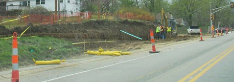 Construction work is taking place on Leavenworth Road near 72nd Street, as the intersection is being redesigned. (Staff photo)