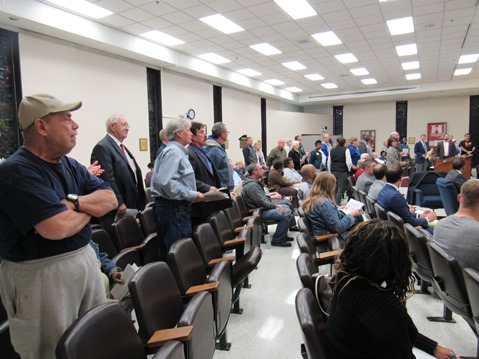 Supporters of The Woodlands' special use permit were asked to stand during the meeting. (Staff photo by Mary Rupert)