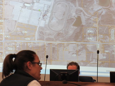 Laurie Torrez made a comment in favor of The Woodlands reopening at the Monday night Planning Commission meeting at City Hall in Kansas City, Kan. (Staff photo by Mary Rupert)