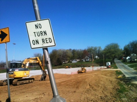 Construction work is taking place on Leavenworth Road near 72nd Street, as the intersection is being redesigned.