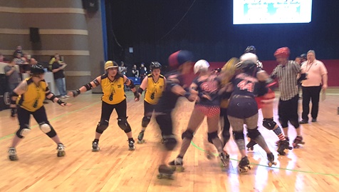 Roller derby action Saturday night at Kansas City, Kan., Memorial Hall. (Photo by William Crum)