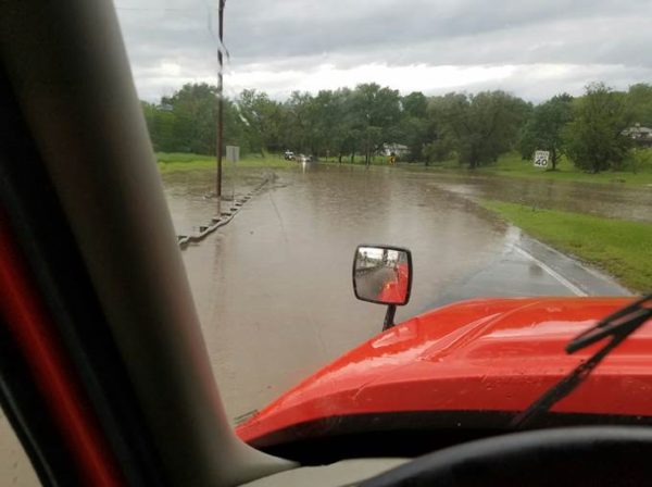 Flooding on K-5 at Seven Mile Creek in Leavenworth County. (KDOT photo)