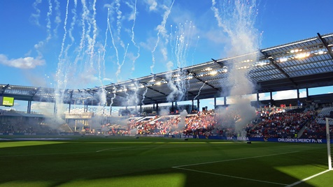 Fireworks display at the match between the U.S. Men's Team and Bolivia on Saturday evening at Children's Mercy Park, Kansas City, Kan. (Photo by William Crum)