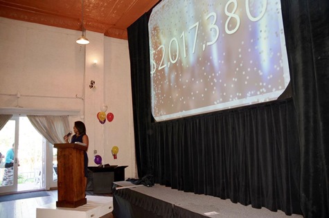 Event emcee Mary Pulley, Fox 4 News anchor and UWWC board member, announced campaign accomplishments at the United Way of Wyandotte County’s annual campaign celebration event. (Photo from United Way of Wyandotte County)