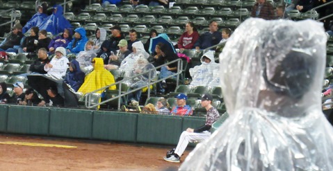 It rained during most of the T-Bones' season opener Thursday night at CommunityAmerica Ballpark, Kansas City, Kan. 