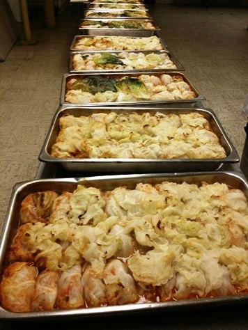 Three hundred eighty pounds of ground beef and 200 pounds of cabbage go into making 2,700 cabbage rolls, or golambki, for Polski Day on Saturday, May 7. (Photos by Kathy Hanis) 