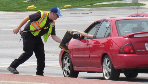 Kansas City, Kan., firefighters were collecting donations for the family of Detective Brad Lancaster today near 78th and State Avenue in Kansas City, Kan.