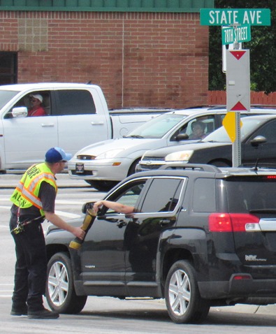 Kansas City, Kan., firefighters were collecting donations for the family of Detective Brad Lancaster today near 78th and State Avenue in Kansas City, Kan.