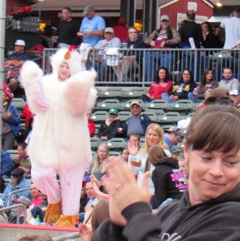 A little light-hearted chicken dancing took place at the T-Bones' home opener Thursday at CommunityAmerica Ballpark in Kansas City, Kan.