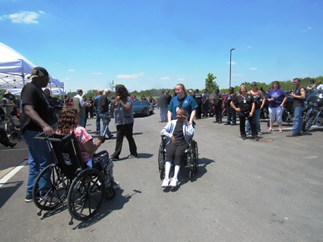 A fundraiser for Kansas City, Mo., police officer Karen Jenkins, left, is taking place this afternoon at The Healthcare Resort of Kansas City, 8900 Parallel Parkway, Kansas City, Kan. Officer Jenkins was injured in a motorcycle crash while on duty in Kansas City, Mo., in February and is recovering at The Healthcare Resort of Kansas City. A motorcycle club sponsored a run from Blue Springs Harley-Davidson to Kansas City, Kan., today. Donations are being accepted to go toward medical bills for Officer Jenkins, and also to go toward bills of her daughter. (Staff photo)