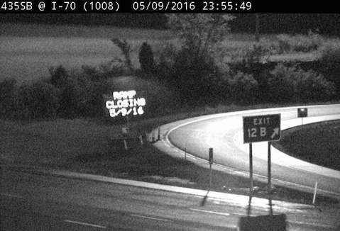 Ramp closing sign at I-435 and I-70. (KC Scout photo)