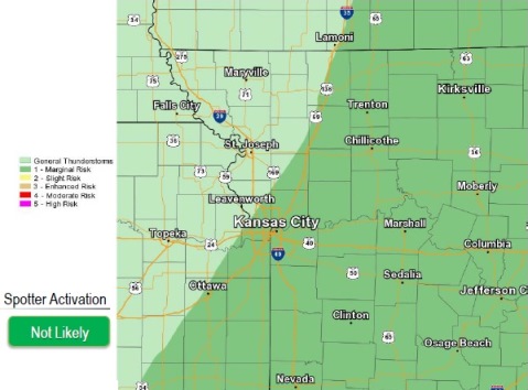 Wyandotte County is in a marginal risk area for strong thunderstorms this afternoon. (National Weather Service graphic)