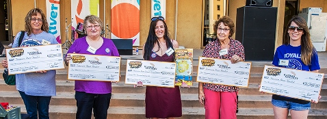  Winners of a Kansas Lottery drawing at the Wichita Riverfest were, left to right, Kelly Lowry, Carol Bouska, Amber Lowe, Shirley Branstetter, Amy Wilds. (Photo from Kansas Lottery)