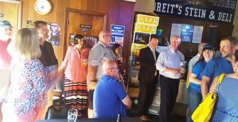 Several persons attended a campaign event Wednesday evening at Breit's for State Rep. Pam Curtis, D-32nd Dist. (Photo by William Crum)