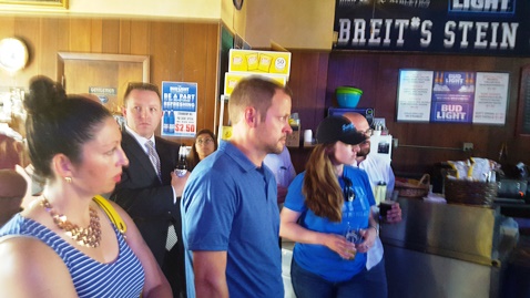 Several persons attended a campaign event Wednesday evening at Breit's for State Rep. Pam Curtis, D-32nd Dist. (Photo by William Crum)