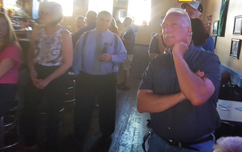  Attending Rep. Pam CUrtis's re-election party on Wednesday evening at Breit's was House Minority Leader Tom Burroughs, D-33rd Dist.  (Photo by William Crum)