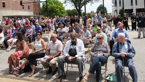 A crowd attended today's memorial dedication for fallen Wyandotte County Sheriff's officers. (Staff photo)