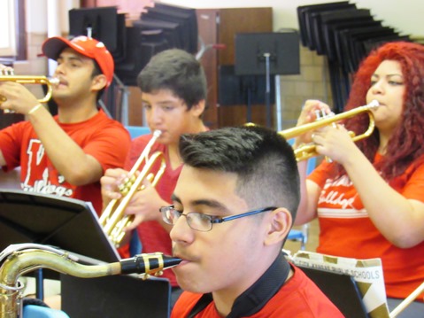 Wyandotte High School Concert Band students practiced last Wednesday for the Future Stages Festival June 26 at the Kauffman Center for the Performing Arts.   (Staff photo by Mary Rupert)