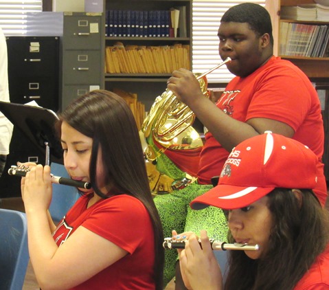 Wyandotte High School Concert Band students practiced last Wednesday for the Future Stages Festival June 26 at the Kauffman Center for the Performing Arts.   (Staff photo by Mary Rupert)