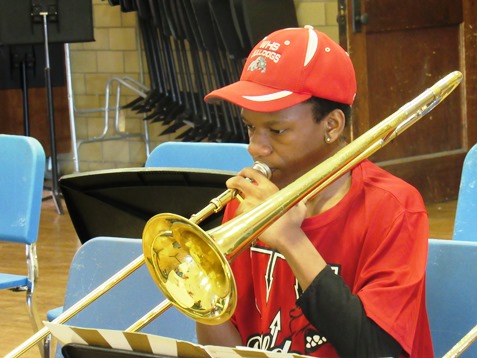 Wyandotte High School Concert Band students practiced last Wednesday for the Future Stages Festival June 26 at the Kauffman Center for the Performing Arts.   (Staff photo by Mary Rupert)