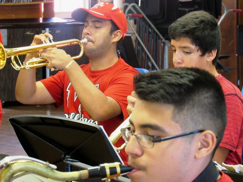 Wyandotte High School Concert Band students practiced last Wednesday for the Future Stages Festival June 26 at the Kauffman Center for the Performing Arts.   (Staff photo by Mary Rupert)