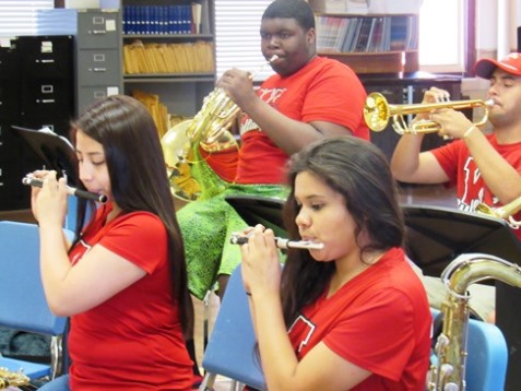 Wyandotte High School Concert Band students practiced last Wednesday for the Future Stages Festival June 26 at the Kauffman Center for the Performing Arts.   (Staff photo by Mary Rupert)