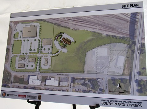 A site plan for the new South Patrol police station shows its relation to other buildings in the area.