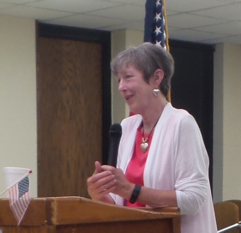 Vicki Meyer, a candidate for judge, spoke at the Leavenworth Road Association meeting June 14. (Photo from Braswell, Leavenworth Road Association)