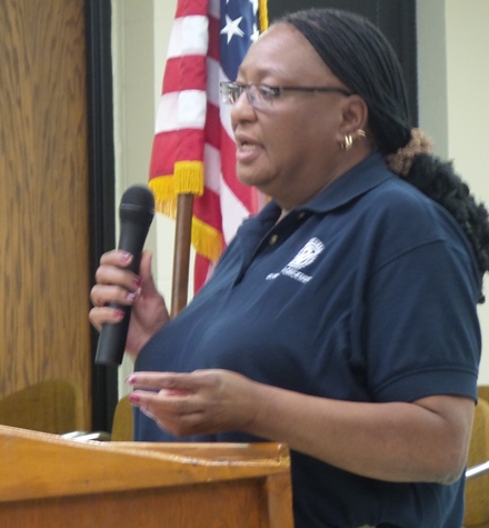 Cassandra Daniels, guest speaker, is with the Unified Government code enforcement office. (Photo from Lou Braswell, Leavenworth Road Association)