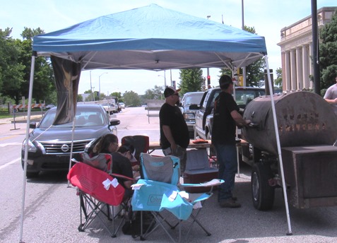 A barbecue after the dedication ceremony today was a fundraiser for the family of Detective Brad Lancaster, who died in the line of duty on May 9. (Staff photo)