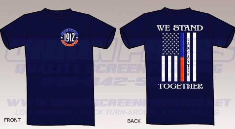 A Kansas City, Kan., firefighter is raising funds for slain detective Brad Lancaster's family with this T-shirt.