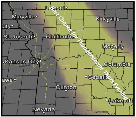 Best chance for thunderstorms on Thursday evening. (National Weather Service graphic)