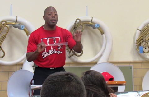 Osmond Fisher directed the Wyandotte High School Concert Band last Wednesday in preparation for the Future Stages Festival June 26. (Staff photo by Mary Rupert)