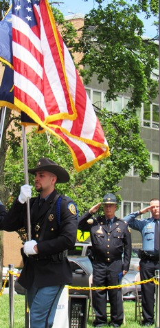 An honor guard presented the flag at the unveiling of the new monument today at the Wyandotte County Courthouse. (Staff photo)