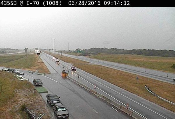 Heavy rain was falling in parts of Wyandotte County at 9;15 a.m. Tuesday, including at I-435 and I-70. (KC Scout photo)