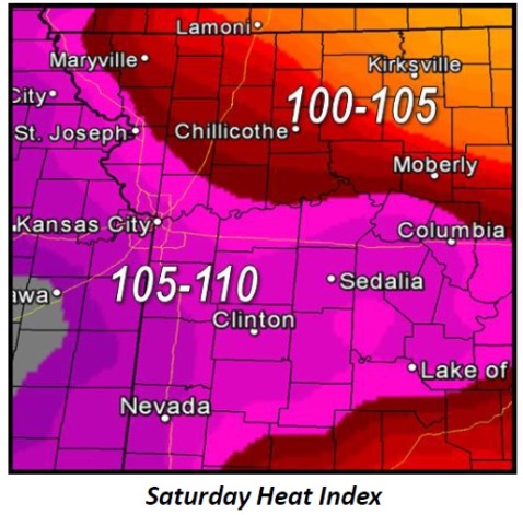 Saturday heat index (National Weather Service graphic)