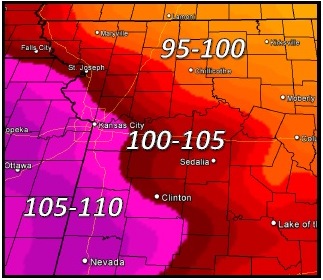 Thursday maximum heat index (National Weather Service graphic)