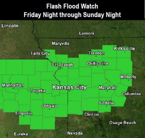 There is a flash flood watch from Friday night through Sunday night. (National Weather Service graphic)