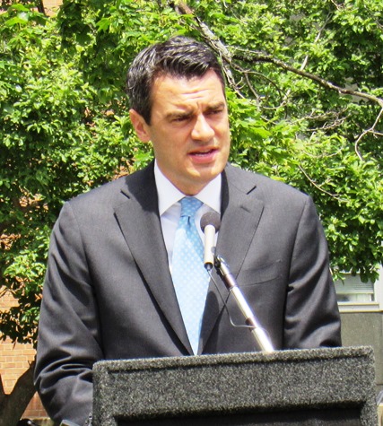 U.S. Rep. Kevin Yoder, R-3rd Dist., spoke today at a memorial dedication at the Wyandotte County Courthouse lawn. (Staff photo)