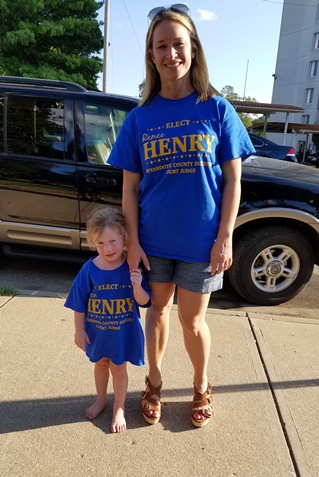 Ellison Henry, left, the junior campaign manager for Renee Henry, right, attended the El Centro rally and voter education event Friday evening at Bethany Park, Kansas City, Kan. (Photo by William Crum)