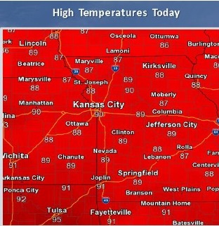 High temperatures today (National Weather Service)