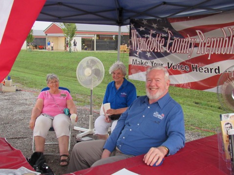 Sen. Steve Fitzgerald, R-5th Dist., was at the GOP booth at the Wyandotte County Fair on Wednesday. (Staff photo by Mary Rupert)