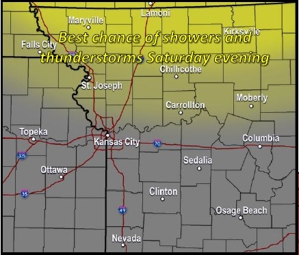 Chance of showers and thunderstorms Saturday evening. (National Weather Service graphic)