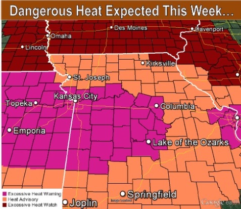 An excessive heat warning continues today in Wyandotte County. (National Weather Service graphic)