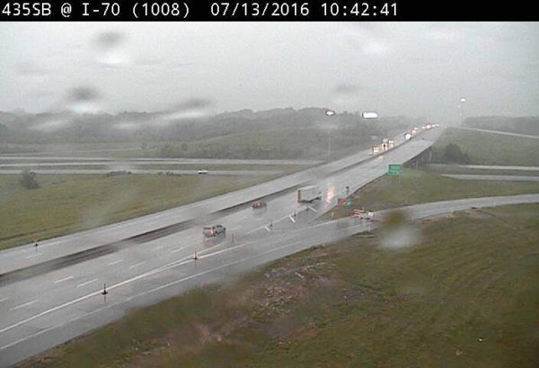 Rain, wind and a storm have arrived at I-70 and I-435 in Kansas City, Kan. (KC Scout photo)