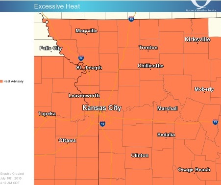 A heat advisory is in effect in the region from 1 p.m. today through 7 p.m. July 22. (National Weather Service graphic)