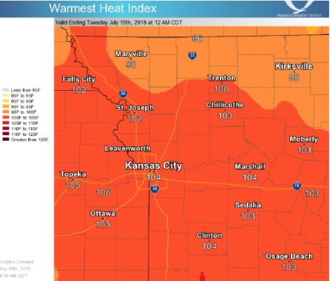 The heat index may be 104 today, according to the National Weather Service. (National Weather Service graphic)