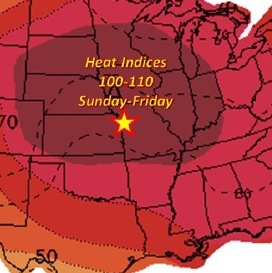 The heat index is predicted to rise above 100 degrees Sunday through Friday. (National Weather Service graphic)