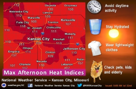 Maximum afternoon heat index (National Weather Service graphic)